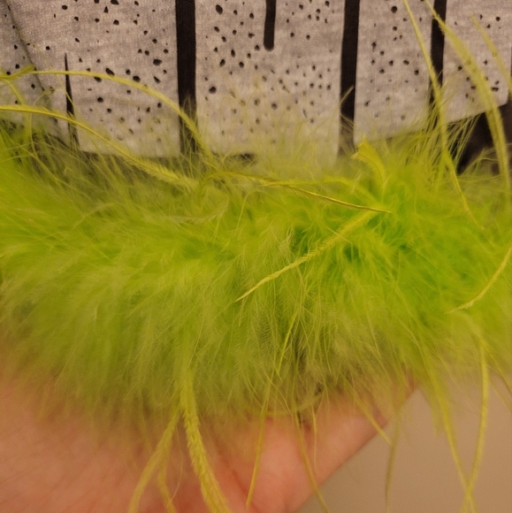 Blue B. Collection Cosmic Cowgirl Feather Boa Hem Gray Lime Green Tee Size Large - Picture 6 of 9
